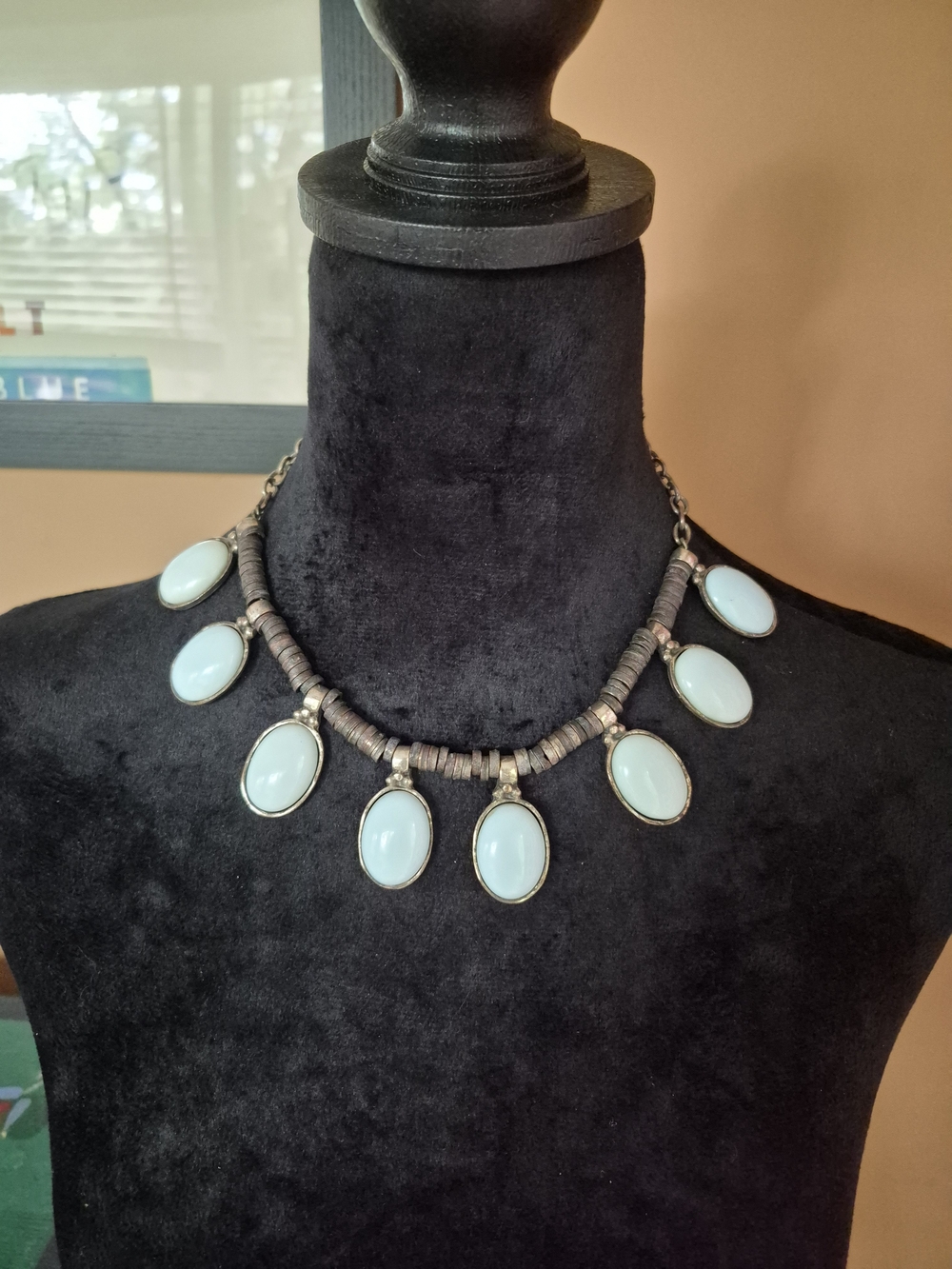 Blue Oval Pendant Beaded Statement Necklace - Women Jewelry